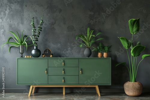 Green Cabinet And Accessories Decor In Living Room photo