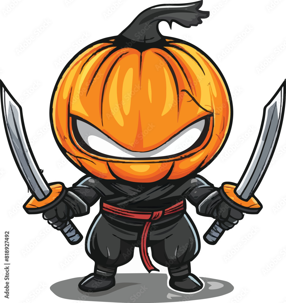 Cute ninja pumpkin logo art illustration Cute ninja pumpkin logo art illustration