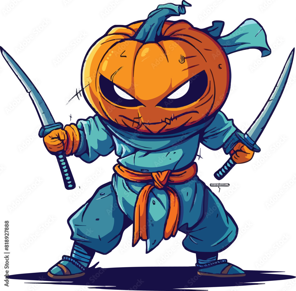 Cute ninja pumpkin logo art illustration Cute ninja pumpkin logo art illustration