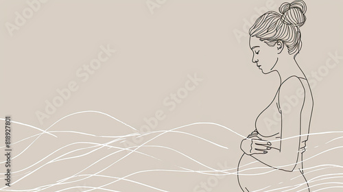 A pregnant woman in despair. depressed pregnant girl on a beige background. Nervous breakdown. LINE art , lineart 