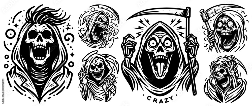 grim reaper black vector, silhouette monochrome isolated illustration