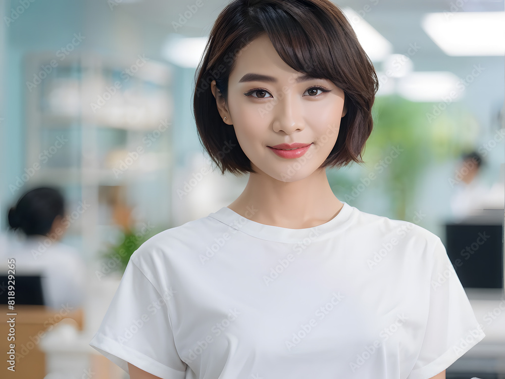 asian woman in a white shirt holding a cell phone asian woman in a white shirt holding a cell phone