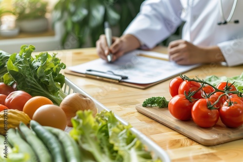 Nutrition expert planning healthy diet with fresh vegetables