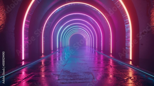futuristic tunnel illuminated by vibrant neon lights perfect for urban and science fiction concepts digital art