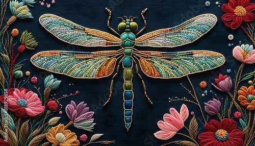 Dragonfly Embroidery Art Background