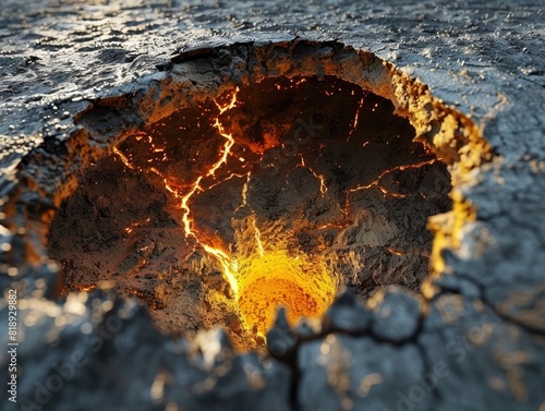 A Dramatic Scorched Crater in the Earth s Surface Created by an Intense Explosion photo