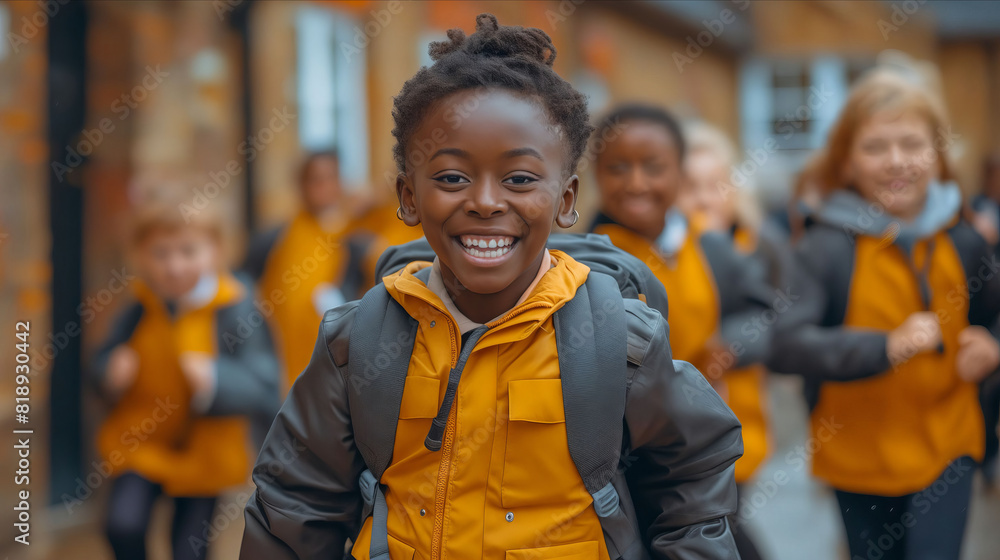 A young girl in a yellow jacket is smiling. A young girl in a yellow jacket is smiling.