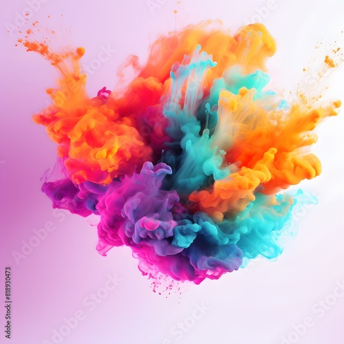 Colorful vibrant liquid explosion. Colorful smoke cloud on dark background. Generative AI.