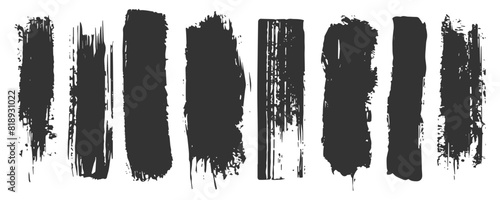 Set of grunge paint black stripes, vector brush strokes, distressed banners, and isolated paintbrush collections.