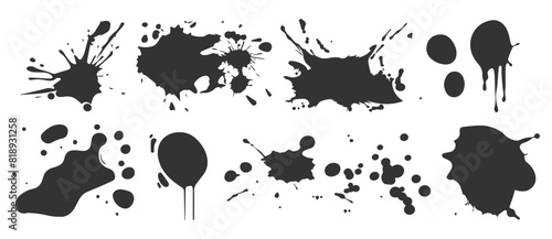 Assorted inkblots, organic blobs, and speck shapes in a vector black silhouette set. photo