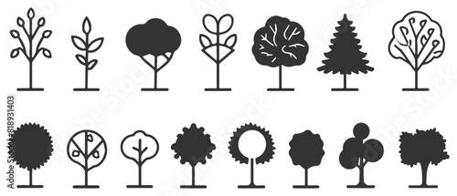 Icon of a tree, part of a set of tree vectors. Linear and simple vector icon collection.