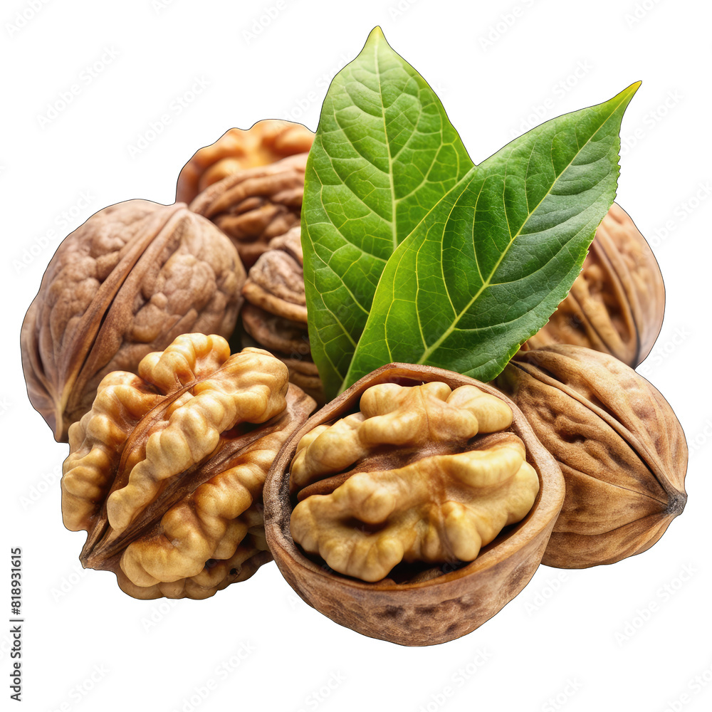 dried walnuts with leaves on transparent background dried walnuts with leaves on transparent background
