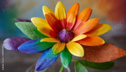 flower close up with leaves painted in the colors of the lgbt flag  pride month