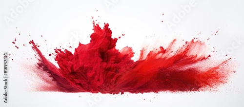 A vibrant red powder artfully splattered on a clean white background providing ample copy space for an image