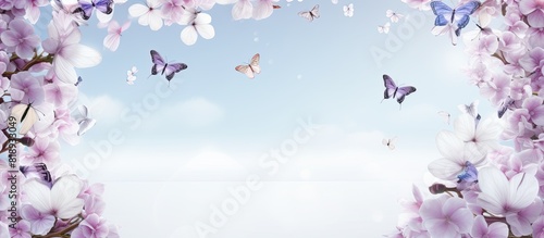 A copy space image of a square white photo frame adorned with delicate butterflies