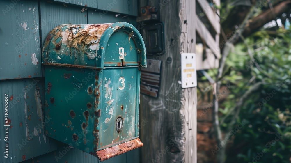 a green mailbox attached to a wooden building a green mailbox attached to a wooden building