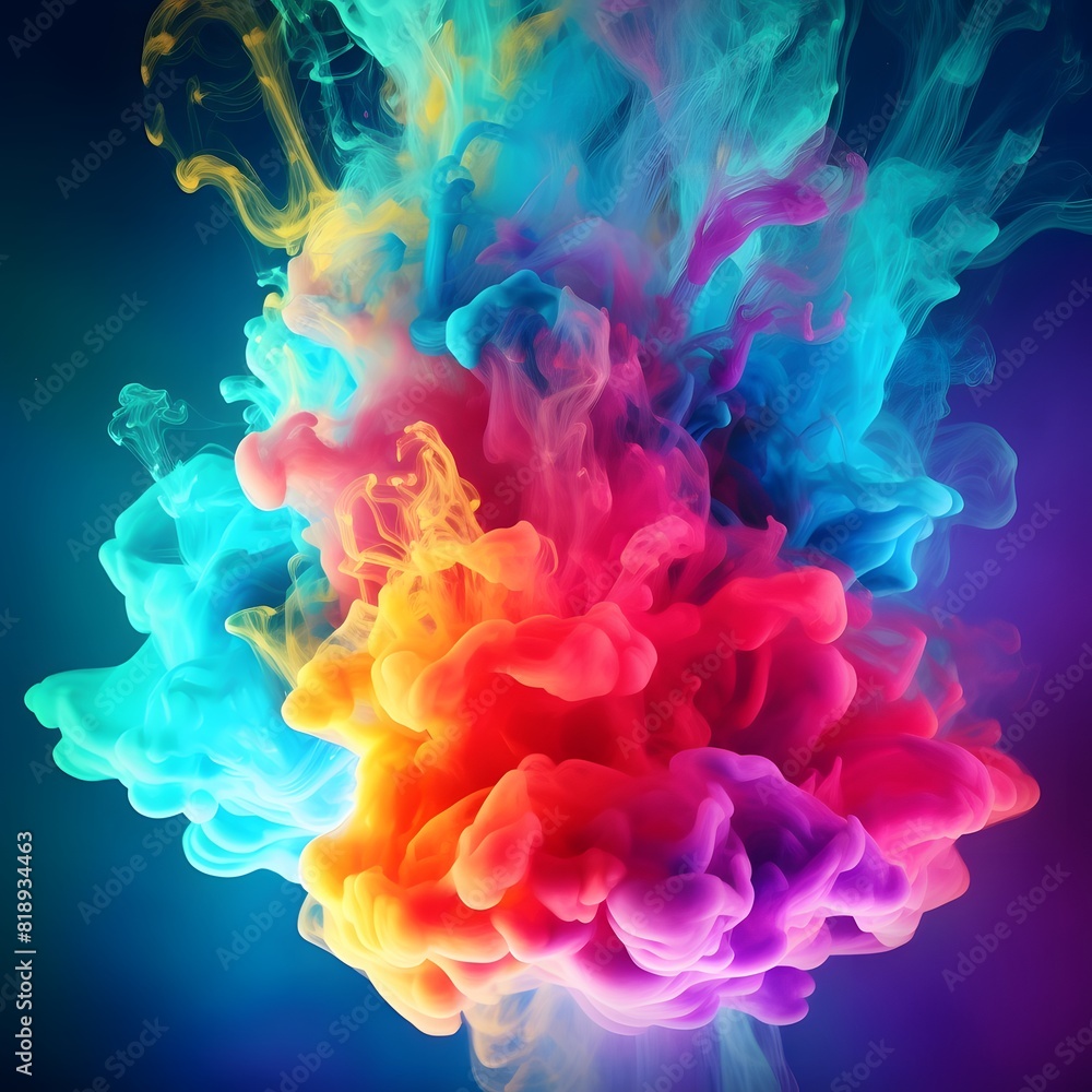 Fototapeta premium Colorful vibrant liquid explosion. Colorful smoke cloud on dark background. Generative AI.