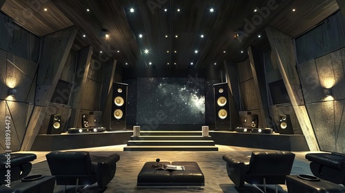 immersive home theater haven floortoceiling speakers enveloping viewers in captivating cinematic audio experience 3d rendering photo