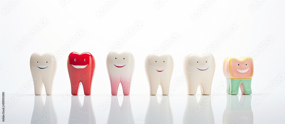 A copy space image showcasing dental model toys with realistic teeth set against a clean white backdrop A copy space image showcasing dental model toys with realistic teeth set against a clean white backdrop
