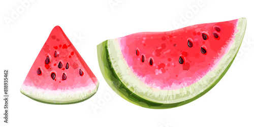 Set of vector slice of ripe watermelon in watercolor style isolated on white background