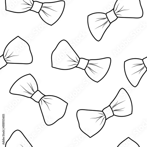 Seamless pattern with black contour bow ties on a white background. Vector illustration for wrapping paper