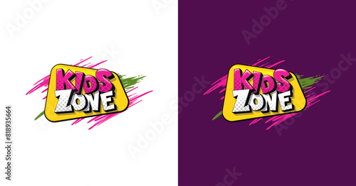 Kids zone cartoon logo comic style. Colorful bubble letters for children's playroom decoration zone . logo kids play vector illustration Place fun and play