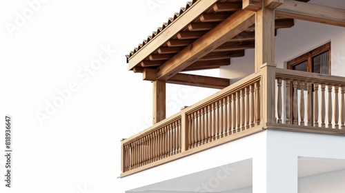 isolated corner of house with wooden balcony on white background exterior architecture detail digital illustration