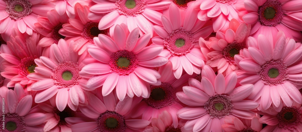 The background features a copy space image with vibrant pink daisy flowers The background features a copy space image with vibrant pink daisy flowers