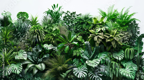 Vividly painted palm trees and ferns pop against a clean white backdrop  exuding tropical vibes and artistic flair.  
