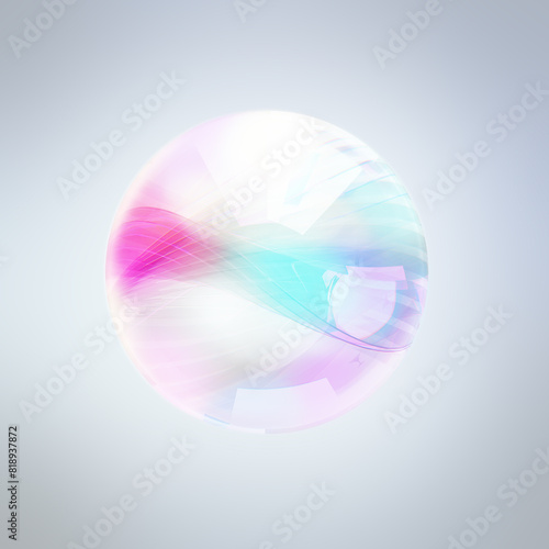 Rainbow ball 3D rendering glass ball with waves background for website template meditation Aura space