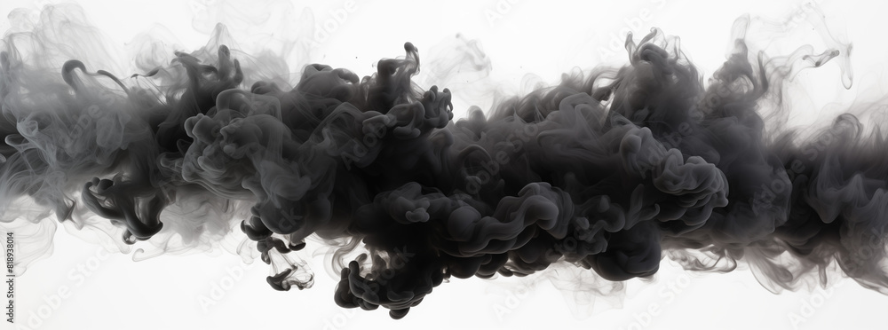 Black smoke explosion on white background, 3d render