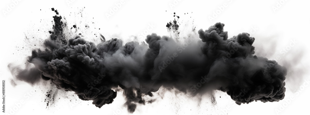 Black smoke explosion on white background, 3d render