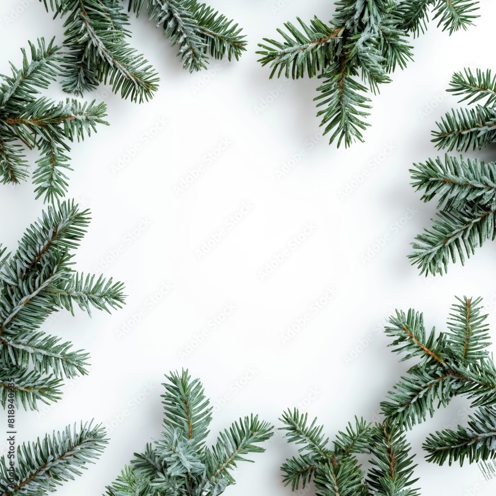 christmas tree frame on white background, flat lay, top view, christmas concept christmas tree frame on white background, flat lay, top view, christmas concept