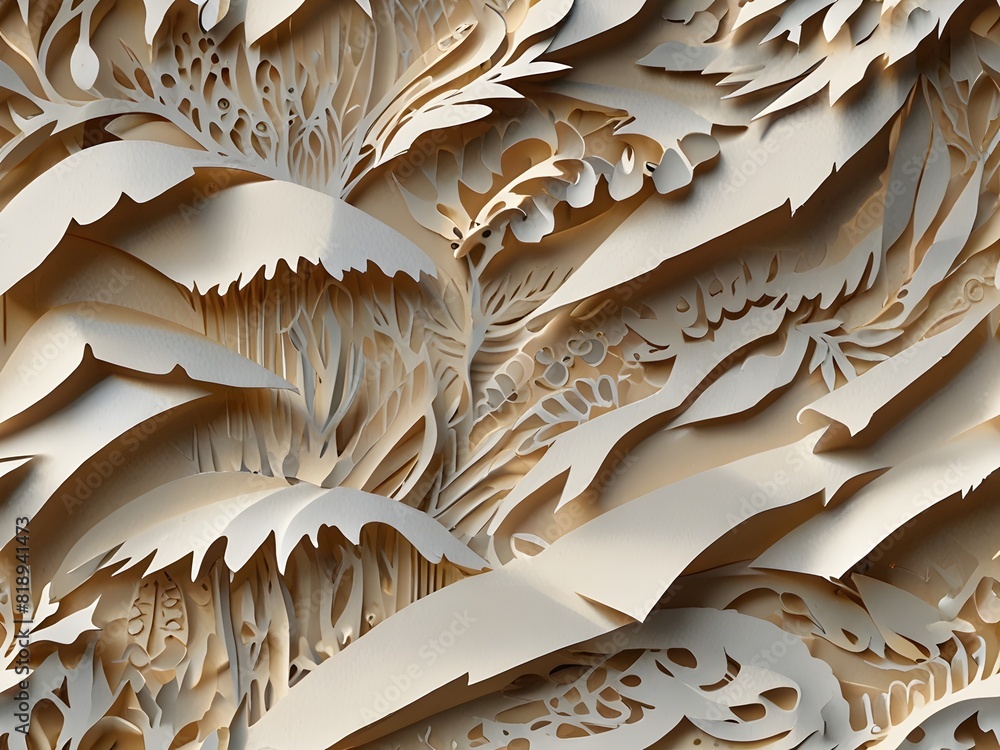 Papercut, white and cream, layered texture, generative AI Papercut, white and cream, layered texture, generative AI