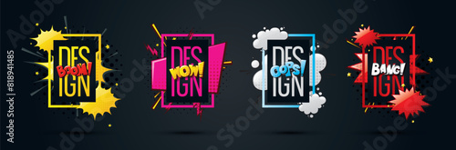 Comic cartoon frame for text background dialog clouds, сomics book colorful retro Pop Art style. set dialog Clouds with Halftone Dot Background frame design poster elements Vector illustration