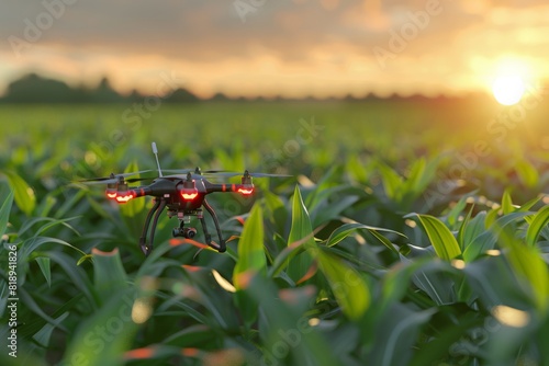 Modern drone sensor automation in targeted treatment using vector graphic for smart land development in farming spray techniques.