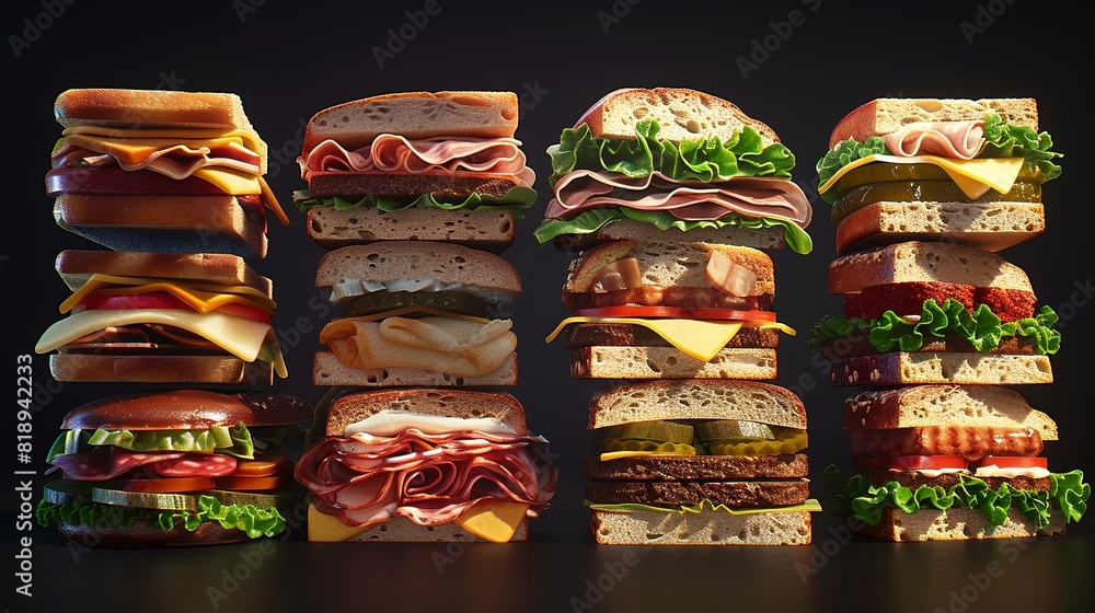 Different styles of sandwiches from around the side Different styles of sandwiches from around the side