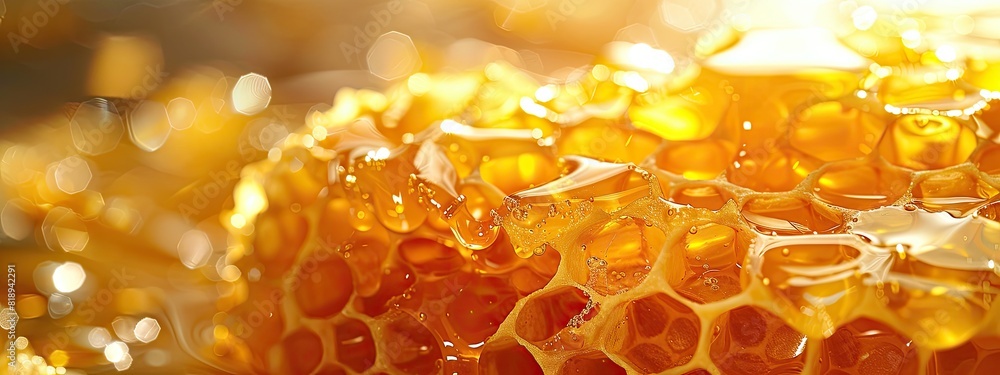 close-up of honey in honeycombs. Selective focus close-up of honey in honeycombs. Selective focus