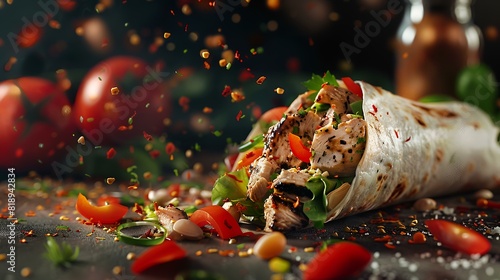 Fresh grilled donner or Sharma beef wrap roll  photo