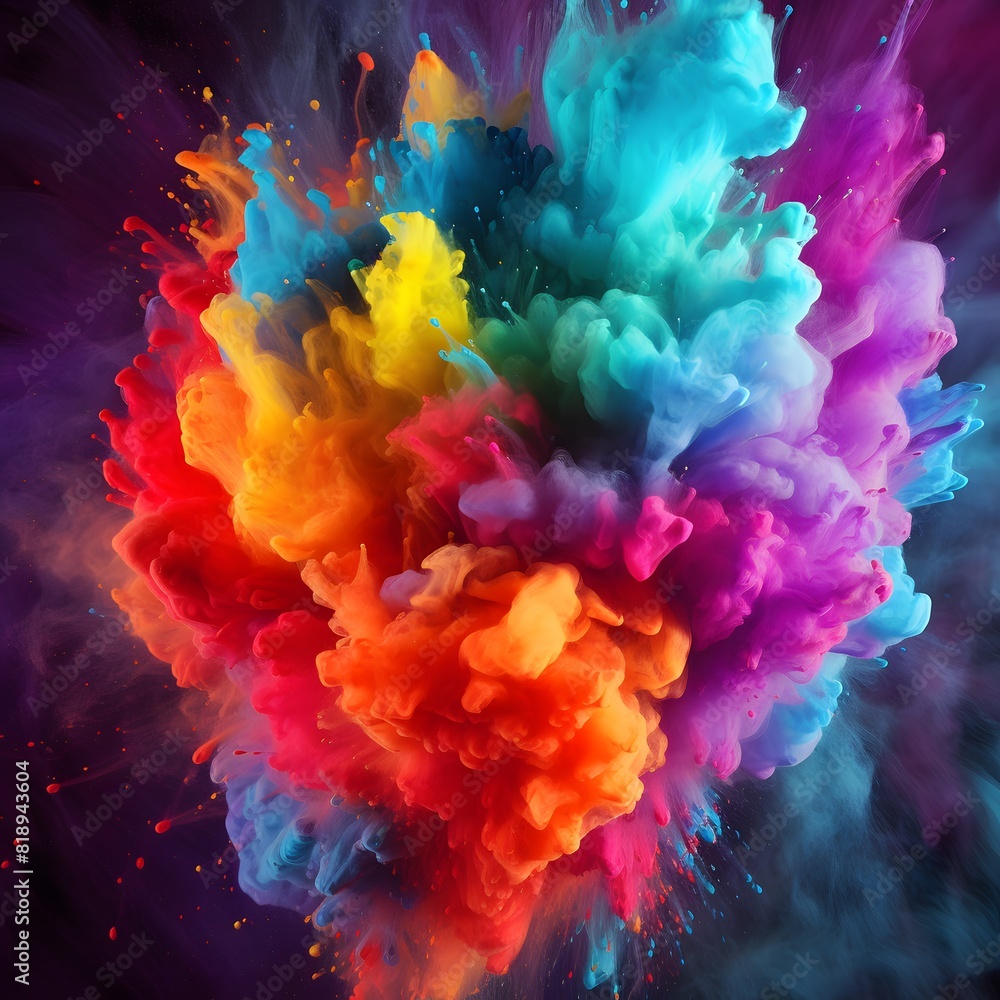 Obraz premium Colorful explosion of paint on white background. Colorful smoke. Colorful powder splash in the air. Generative AI.