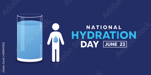 National Hydration Day. Glass and people icon. Great for cards, banners, posters, social media and more. Blue background. 