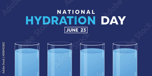 National Hydration Day. Glass. Great for cards, banners, posters, social media and more. Blue background. 