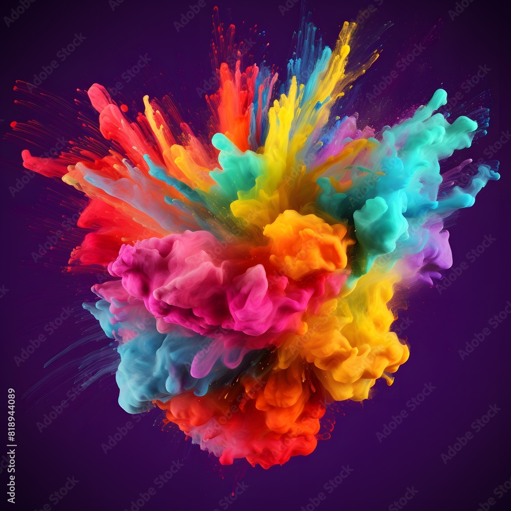 Obraz premium Colorful explosion of paint on white background. Colorful smoke. Colorful powder splash in the air. Generative AI.