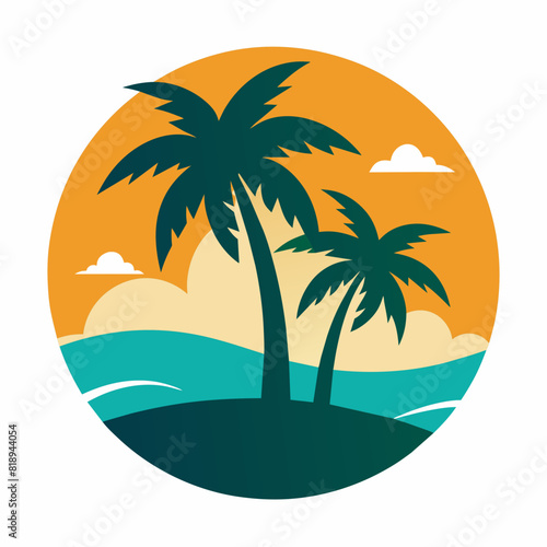 Beach with palms tree vector summer T-Shirt Design Vector Art white background no text