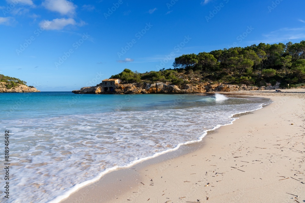 view of the picturesque beach in the Parc Natural de Mondrago in southeastern Mallorca near Santanyi view of the picturesque beach in the Parc Natural de Mondrago in southeastern Mallorca near Santanyi