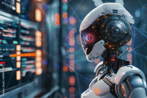 Futuristic Cyberpunk Robot in High-Tech Environment