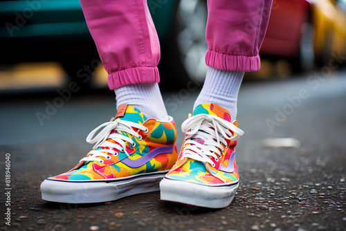 Stylish sneakers and colorful socks