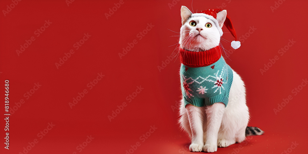 cat with Christmas hat cat with Christmas hat