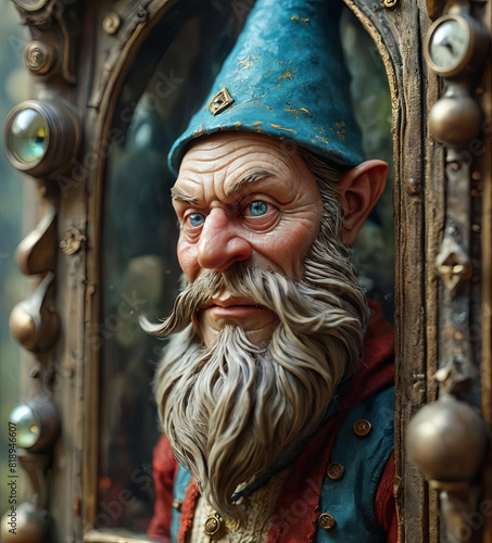 Vintage-Inspired Portrait of Winking Gnome College Bard Gen AI photo