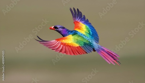 A rainbow colored bird spreading its wings in flig upscaled_3